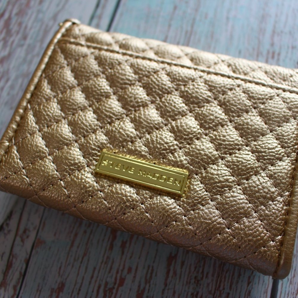 Steve Madden Gold Quilted Flap French Purse Wallet